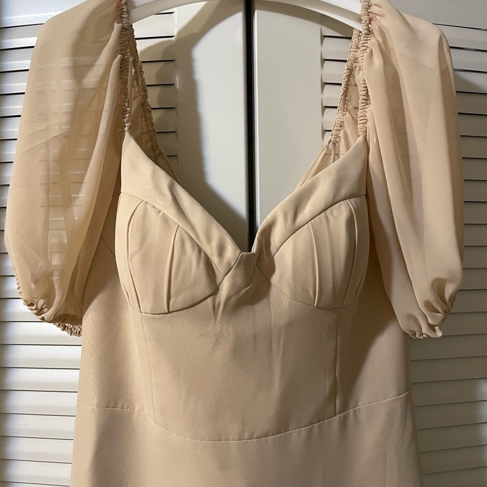 Barbie Azazie 1003 Chiffon-A-Line dress with puff sleeves, color champagne - Picture 5 of 9